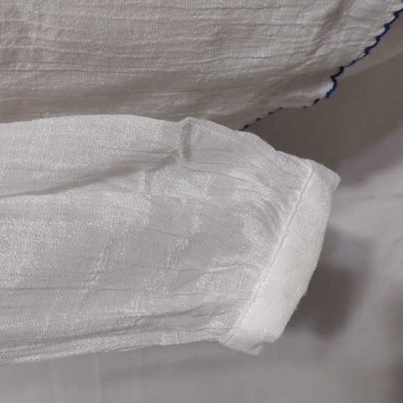 Women’s White Gauze Long Sleeve Blouse Floral Embroidered Boho Peasant Top Sz 6 - Picture 4 of 13